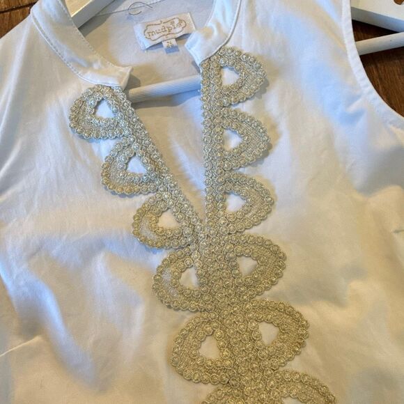 Mudpie Mia white embroidered gold shift dress size small - Picture 11 of 13